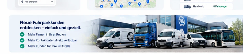 Fuhrparkfahrzeuge vor einem Unternehmensstandort