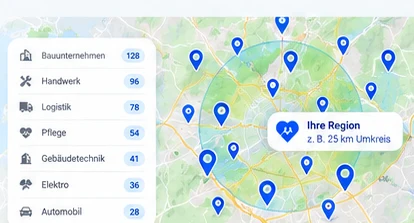 Kartenansicht mit regionalen Unternehmens-Markierungen